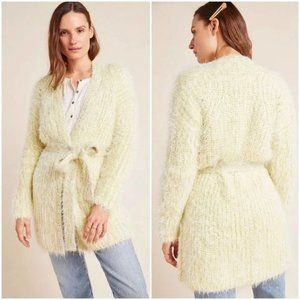 Anthropologie Larkin Yellow Shimmer Eyelash Belted Cardigan Sweater Small